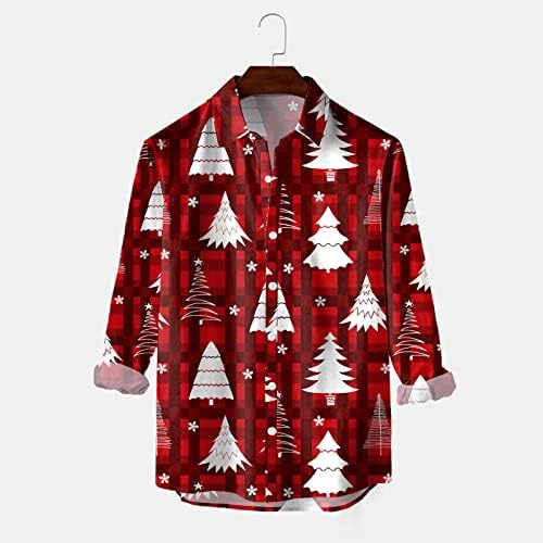 XXBR Božićne muške ležerne majice s dugim rukavima Novelty majica s kratkim rukavima Funny Xmas Santa Claus Print Thirt