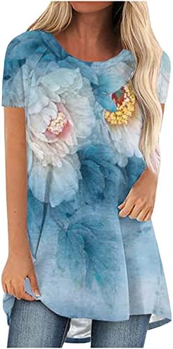 pbnbp Womens Summer Loose Fit Shirts Novelty Short Sleeve Flowers Tunic Tops Printed Round Neck Daily Dressy