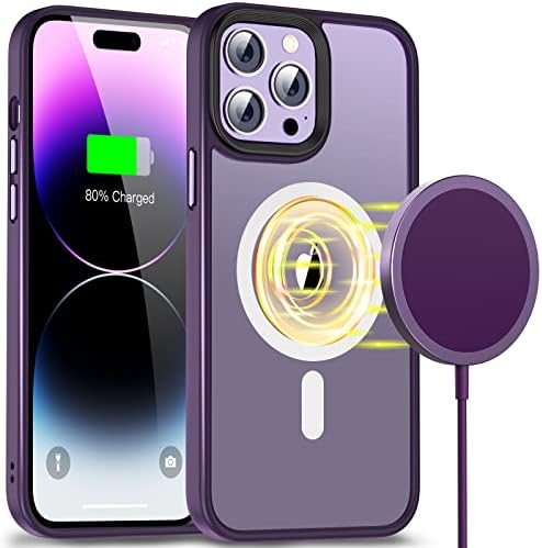 [2 u 1] Magnetni slučaj dizajniran za iPhone 14 Pro Max CASE, [Purple Mag Sigurni punjač uključuju] Kompatibilan sa Magsafeom, Vojno-razreda Zaštita od pada Slim Torbica za 14 Pro max 6,7 '', duboka ljubičasta