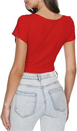 Prava osoba ženske osnovne kratke rukave Crop Top pamučne majice za useve