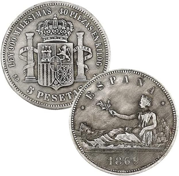 Španija 1869 5 Pesos Srebrni novčić Strani antikni novčić Play Coin Collection Study Retro Ornament