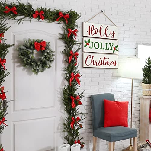 Božićni viseći zid Holly Jolly Božićni dekor Zimski drveni dekor znakovi Božićna seoska kuća od drveta Xmas Ukrasi vrata za Xmas Holiday party Front prozor