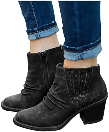 Zglobovi za gležnjeve za žene V rez, ženske klinove čizme za gležnjeve Retro Cuton Comfy kratke čizme Slagane Chunky Block Heels cipele
