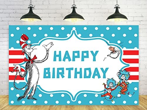 Plava pozadina za rođendanske zabave dekoracije Dr Seuss pozadina za Baby Shower Party torta Tabela dekoracije zalihe mačka u šešir tema Banner 5x3ft