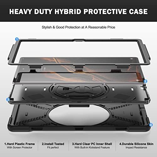 TABLET PC CASA CASE TPU CASE CASE CASE kompatibilan sa Samsung Galaxy Tab S8 Ultra 14.6 , zaštitni poklopac otporan na udarce bez rotacije Kickstand + ručka + Strap +