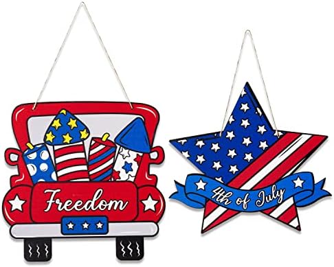 WATINC Patriotic 4. jula Dan nezavisnosti Viseći ukras Drvena vrata Sit Freedom Dekoracije automobila Američki