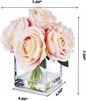 Enova cvjetna 7 velika stabljika umjetna silaska ruža lažna cvijeća aranžman u staklenoj vazi u kocke s