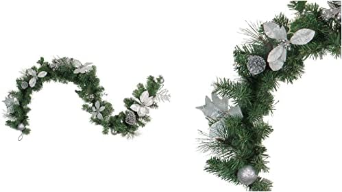 6 'Pred-ukrašena srebrna Poinsettia, borov konus i kugla umjetna božićna garla - cc