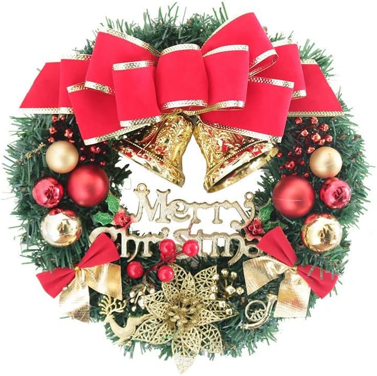 Božićni vijenac za uredbene vrata, ukrase božićnog drvca, viseći umjetni Xmas Garland, zvono, borove konuse, crvene bobice, lukovi i snježne pahulje za svečane, vanjske ukrase za obiteljske zabave