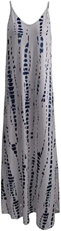 ADHOWBEW Maxi haljina za žene Casual Loose Fit V izrez slip Dress Fashion Tye Dye Flowy Plus Size ljetna
