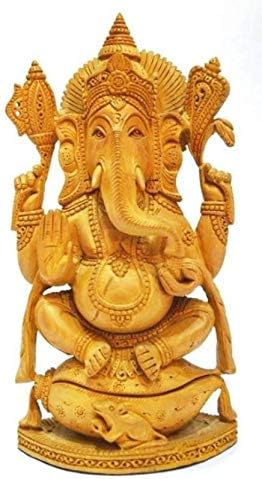 CRAFTICIA Drvena ručna rezbarena Ganesha statua sjedeći ganpati na aasan ukrasnom figurinom snimka