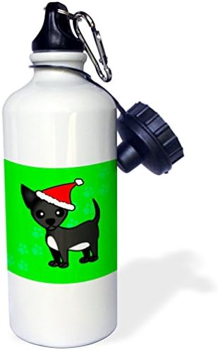 3Droza Slatka crna Chihuahua Green sa santa šeširom - Boca sportske vode, 21 oz, bijelo