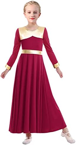 Paotit djevojke metalik boja blok liturgijskog pohvale plesne haljine dugih rukava Moderni obožavanje lirskog