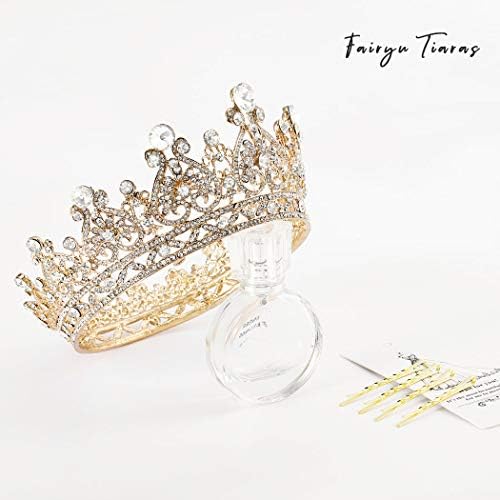 Foyte Baroque Queen Crown Gold Bride vještački dijamant vjenčana kruna Tiaras Crystal Hair Accessories za