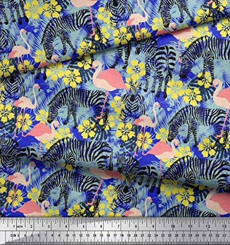 Soimoi Cotton Jersey tkanina Monstera lišće, Flamingo & amp; Zebra životinja print tkanina po dvorištu 58