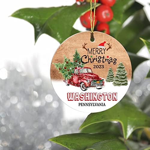 Ornamenti za božićne drvce 2023 - Washington Pennsylvania Ornament Rometown Custom City State - Držite poklon