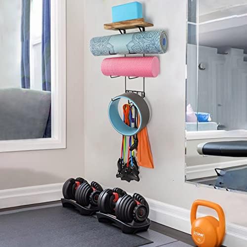 Yoga Mat Holder Accessories zidni nosač Organizator Storage Decor Foam Roller i stalak za peškire sa 4 kuke