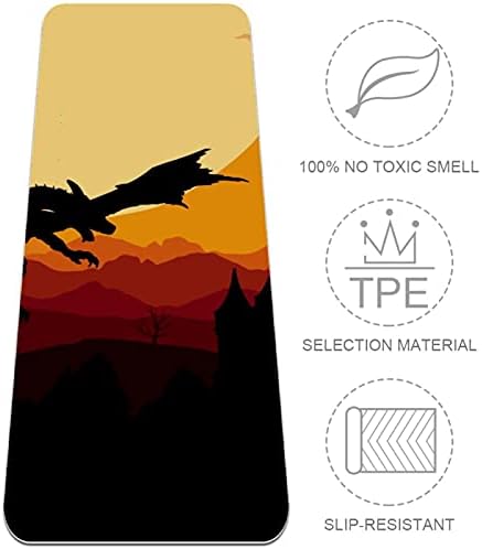 Silhouette of Castle and Flying Dragon Premium Thick Yoga Mat Eco Friendly Rubber Health & amp; fitnes Non