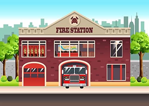 BELECO 5x3ft tkanina Cartoon City Fire Station pozadina vatrogasac Firetruck tema deca vatrogasac rođendan