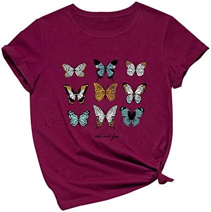 Valentinovo košulja za ženske leptir Print kratkih rukava za prevelike vrhove labave fit tunika Tee Crewneck