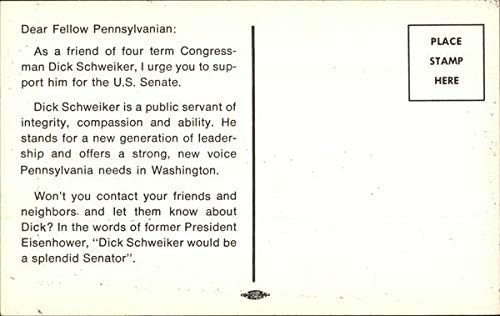 Kongresmen Dick Schweiker politički Pennsylvania pa Original Vintage razglednica