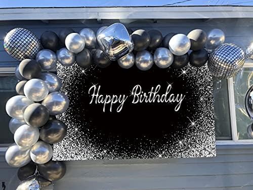 Black Happy Birthday Backdrop Glitter Silver Dot Photography Pozadina Dekoracija Rođendanske Zabave Banner