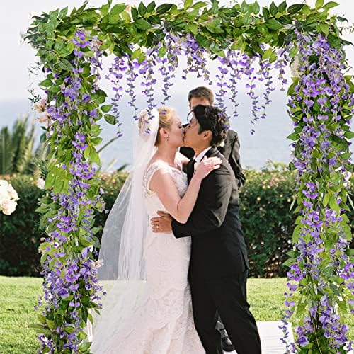 Aitiisor 4pcs Umjetna visterija Cvijeće Garland Lažni Wisteria Vine rattan svileni viseći cvijet za vjenčani