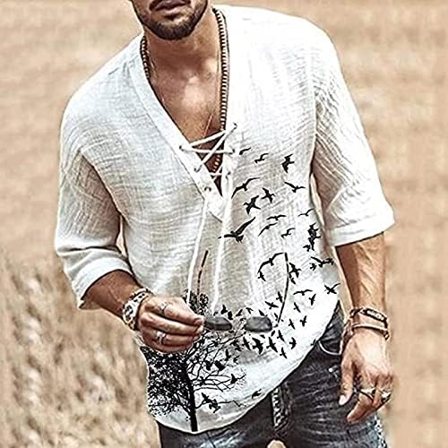 Muškarci Vintage T-shirt Casual Dugi rukav Oversize Tops Camisa V vrat Boho stil ljeto vanjski Oversized