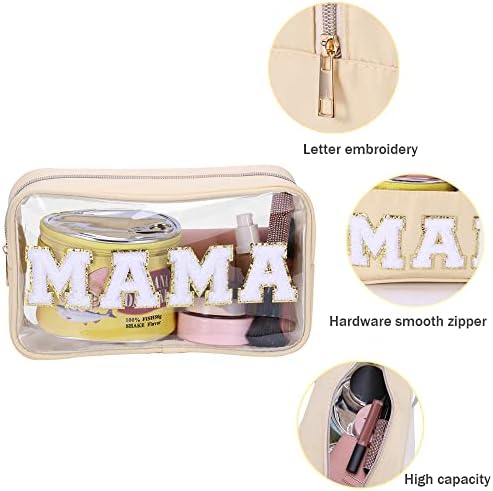 Preppy Patch Clear Mama Torba Chenille Pismo šminke za šminku Velika putna kozmetička toaletna vreća vodootporna