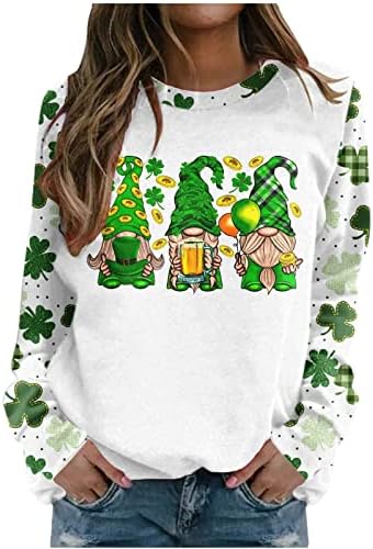 Tri Gnome grafička dukserica za žene zelene majice djetelina tiskane casual labave odjeće dame pulover vrhove
