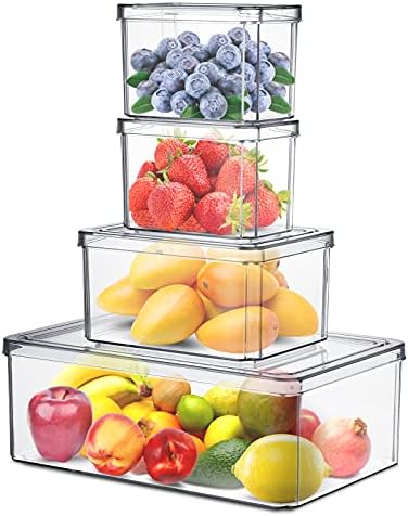 Set od 4 kante za skladištenje hrane u frižideru, prozirni Kuhinjski kontejneri za skladištenje voća, zamrzivač