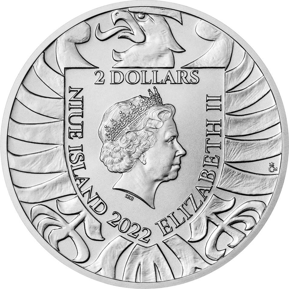2022 de Češki lav za Ukrajinu Powercoin PowerChrome 1 oz Srebrna kovanica 2 $ Niue 2022 Bu Sjajno neobično