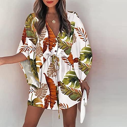 Ženska ljetna moda 2023, Žensko ljeto 3/4 rukava V izrez za odmor Boho Print ChartString Sun Beach haljina