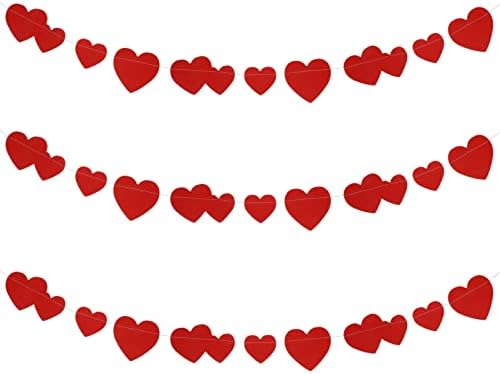 Nuobesty Heart Decor 3pcs Valentines Day Banner Banner Paper Heart Garland Love Valentines Dan Dekor za