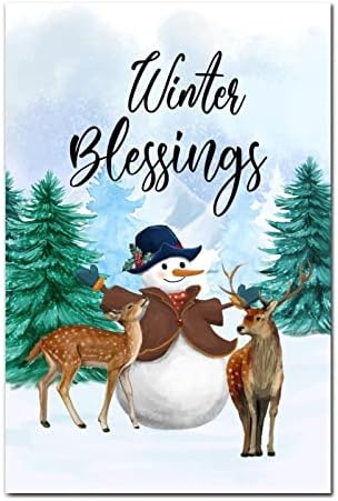 Snowman Reindeer Woodc Christmas Searchhouse Dekor potpisao sa zimskim blagoslovima Nature Sning Scene Drveni znak Shabby Chic Xmas Dekor prednjeg ljubimca za kućnu kuhinju Bara 12x8in