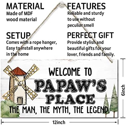 Dobrodošli u Papawovo mjesto, mit, legend Drvo Dekor potpisan rustikalni stil znak, viseći drveni znak kućni