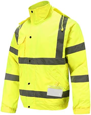 Vodootporna reflektivna jakna za kišu Zimska topla reflektirajuća sigurnosna jakna Radni kombinezoni Visoka vidljivost sa skrivenim kapuljačom i stand up ovratnik, žuto, l