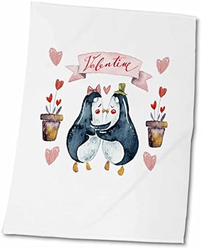 3Droza ljubljenje pingvini vole -Happy Valentines ilustracija tipografija - ručnici