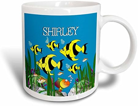 3drose šarene tropske biljke i dizajn ribe personalizirani sa ženskim imenom Shirley keramička šolja, 11 oz, višebojna