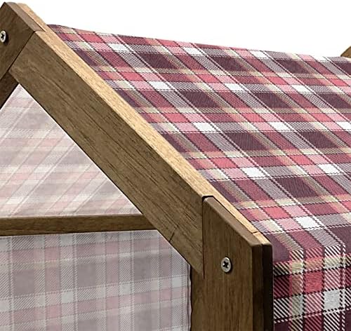 Ambesonne Checkered Drvena kuća za pse, staromodni oblik odjeće uzorak tradicionalni plairani geometrijski kvadrat, unutarnji i vanjski prijenosni odgajivačnica s jastukom i poklopcem, prvenstveno, ružičasto bijelo