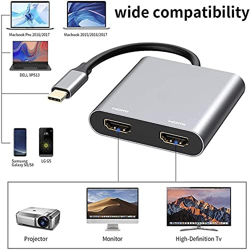 Tiaway USB C do dual HDMI adapter 4k @ 60Hz, tip C do HDMI Converter za MacBook / MacBook Pro 2019/208,