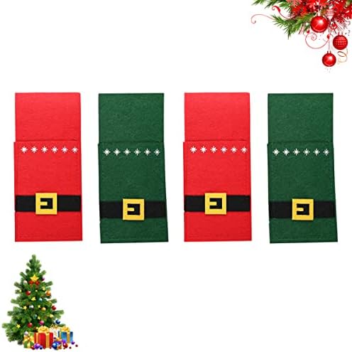 PRETYZOOM 4 kom za svečane Božić Claus Supplies dekoracije Silverware Flatware Tool Bags večera Pribor Year Party sa zimskim nožem dizajn posuđa crvena+zelena viljuška Praznici džepovi Cover
