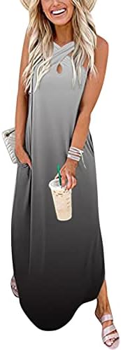 RYOZAI Maxi haljina za žene ljetni gradijent Print O vrat duge haljine seksi bez rukava Boho Tank haljina