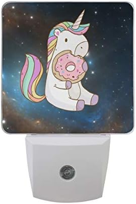 Naanle Set od 2 Unicorn Eat Donut svemir Galaxy Nebula Univerzum Print Auto senzor LED Dusk to Dawn Night