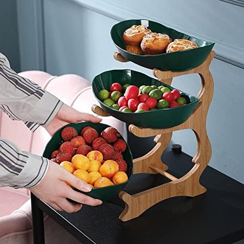 SJYDQ Nordic Light Luxury Fruit Bowl Fruit Table Snack Plate Fruit Rack 3 sloja sa drvenim postoljem za