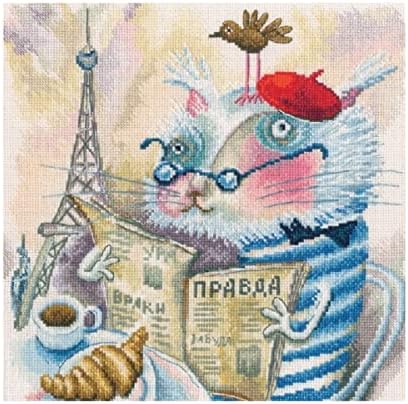 RTO komplet za ukrštene šavove mačka čita knjigu u Parizu 23,5 x 23,5 cm