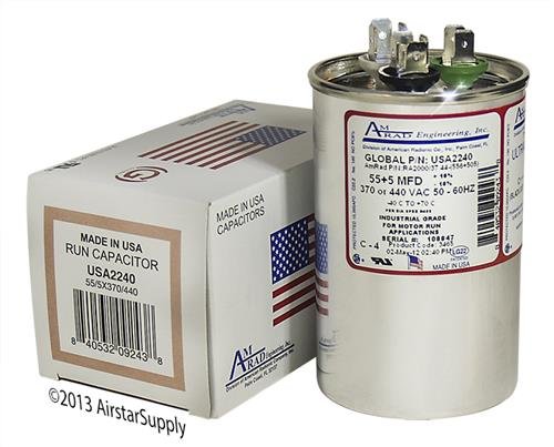 Lennox 89M93-55 + 5 UF MFD 370/440 Volt VAC AmRad okrugli dvostruki kondenzator, proizveden u SAD-u
