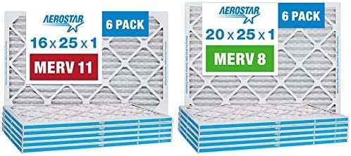 Aerostar 16x25x1 MERV 11 plisirani Filter za vazduh, 6 pakovanje & amp; 20X25X1 MERV 8 plisirani Filter