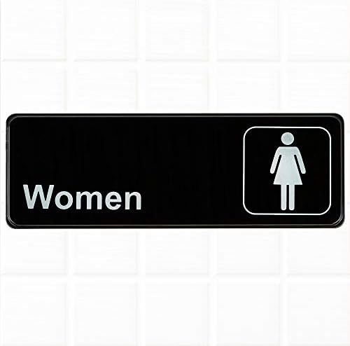 Ženska znakovni znak - crno-bijelo, 9 x 3 inča Ženski znak kupaonice, znakovi zahoda za vrata / zid od tezzorio