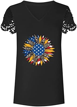 Košulja čipke američke zastave za žene 4. jula Patriotska majica slatki suncokret kratki rukav vrhunska
